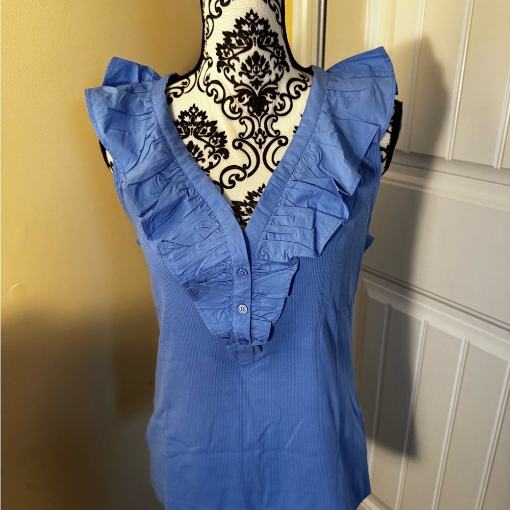 Loft Blue Ruffle Button Front Tank Top NWT